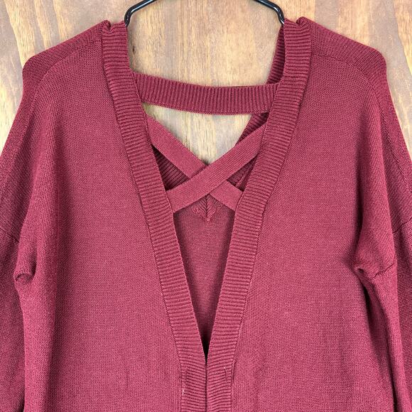 Anthropologie If It Were Me Womens Sweater Burgundy V Neck Criss Cross Back M - Picture 12 of 12